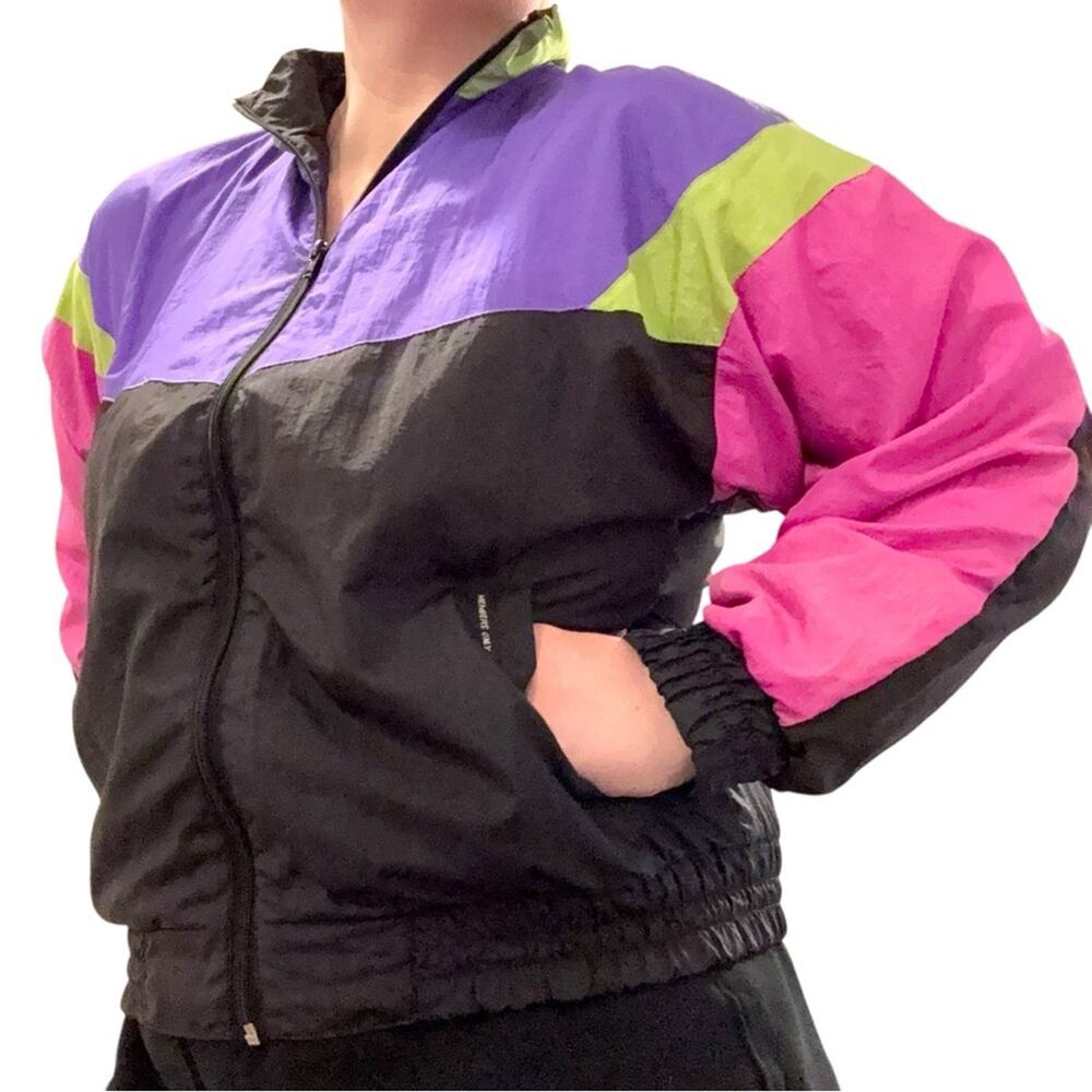 Vintage 1980s Members Only Neon Colorblock Track Jacket Women’s Large - Picture 2 of 11